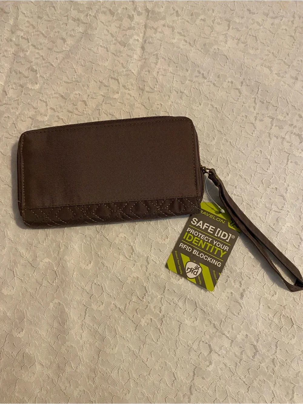 Travelon quilted Wristlet Wallet -RFID blocking to protect cards and ID.